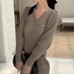 SNIDEL フロントボタンニットワンピース モカ フリーサイズ