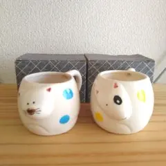 ネコ&きつね ドット柄マグカップ アニマル 陶磁器２個セット