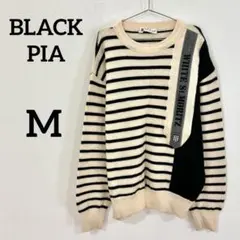 BLACK PIA ボーダーニット ウール100% ロゴデザイン セーター Mのサムネイル