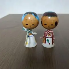 【中古】mini木製こけし人形 2体セット