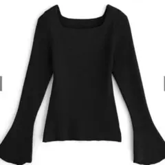 スクエアネックフレアスリーブリブニットトップス[k9153c] ブラック