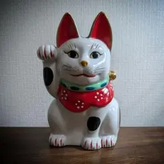 083 希少 瀬戸焼 ホワイト招き猫 高29cm 金運 商売繁盛 北欧 和室