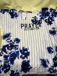 PRAYER DESTINATION ストライプ花柄Tシャツ 3L