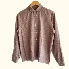 チェックシャツ　フランス製　France　薄手　ブラウン　長袖シャツ　古着