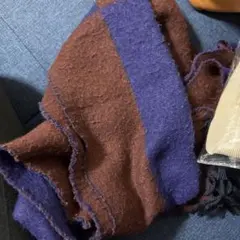 ウール マフラー 紫と茶色のストライプ