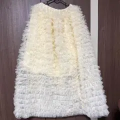 アイボリー フリルデザイン ロングスカート