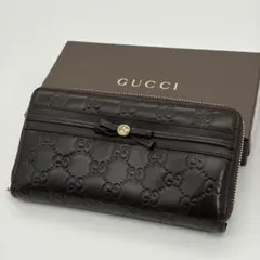 グッチ シマ GG リボン レザー ラウンドファスナー 長財布 ダークブラウンのサムネイル
