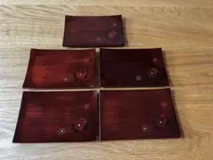 木製 漆器 銘々皿 5枚セット 花柄 八雲塗