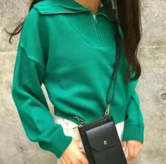 INGNI ハーフジップニット M グリーン ショート丈