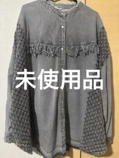 フリンジ付きリメイクライクオーバーシャツ／グレー／フリーサイズ