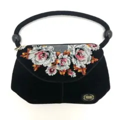 R フェイラーFEILER ハンドバッグ　ミニバッグ花柄刺繍 黒　ブラック