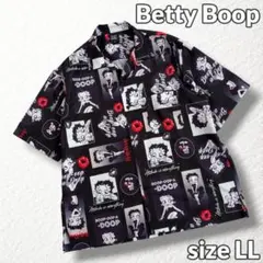 【Betty Boop】アロハシャツ ベティ総柄 オープンカラー 希少 黒 LLのサムネイル