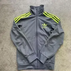 アディダスadidasファイヤーバードトラックジャケットS 蛍光緑グレー