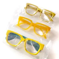 黄色（イエローカラー）の伊達めがね　３点セット