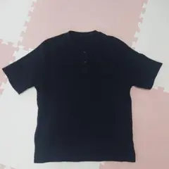 ユニクロ UNIQLO ワッフルヘンリーネックT M Tシャツ ブラック 黒