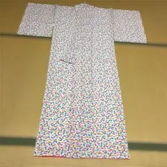 【洗える着物・美品】小紋 扇文様 ポリエステル 袷着物 普段着 お稽古