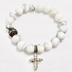 キラキラ十字架チャーム♡パワーストーンブレスレット 白系ホワイト ゴスロリ