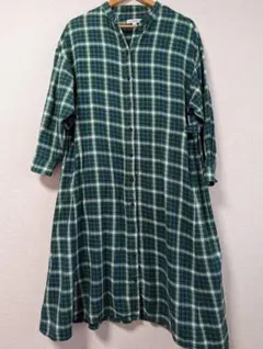 グリーンチェックシャツワンピース