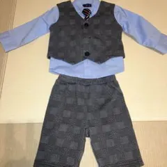 フォーマルスーツ 95cm 水色とグレー チェック柄　幼児　男の子　子供服