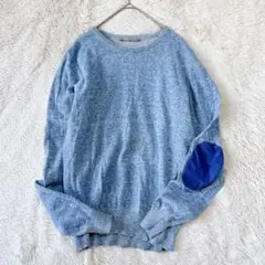 エルボーパッチ 長袖ニット イタリア製 綿麻 定番 薄手 大人カジュアル 春秋冬