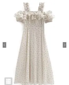 ドット柄フリルオフショルダーフレアロングワンピース[ru1165] Mサイズ