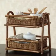 ラタン 籐 ２段 ミニラックのサムネイル