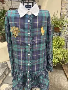 ラルフローレン Ralph Lauren 刺繍 長袖シャツ 緑と青のチェック