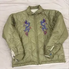 オリーブグリーン スカジャン ドラゴン 虎刺繍