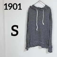 1901 【S】ストライプ柄 フード付き Tシャツ 長袖　パーカー　レディース