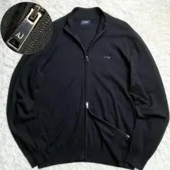 希少 美品 XXLサイズ ARMANI ドライバーズニット ロゴダブルジップ 黒
