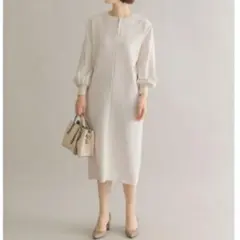 F by ROSSO　パールボタン スキッパーワンピース 38 ベージュ