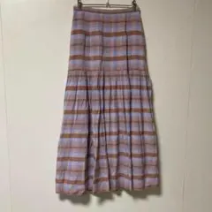 UNITED ARROWS　紫と茶色のストライプ ティアードロングスカート