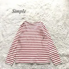 L2【シンプル】クルーネックカットソー　ボーダー柄　赤　S カジュアル　綿