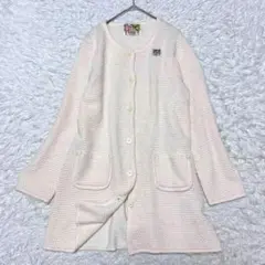 PINK HOUSE ワッフルニット 長袖 ロングカーディガン 猫ワッペン