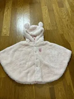 ミキハウス ピンク フリース ベビーポンチョ うさぎ刺繍