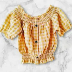 ❤１点限り❤ SHEIN 半袖ブラウス 7Y イエローとホワイトチェックトップス