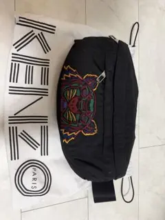 kenzo ケンゾー ボディバッグ バムバッグ ブラック ナイロン 青ロゴ 