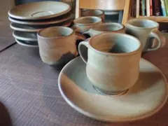 ブラウン陶器 コーヒーカップとソーサー6客セット
