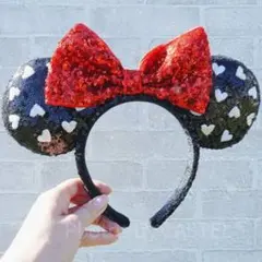 ミニー　カチューシャ　スパンコール　赤　白　黒　ハート　リボン　可愛い　おしゃれ