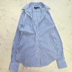 美品♥️ポロラルフローレン ブルーストライプ ストレッチ生地 薄手 長袖シャツのサムネイル