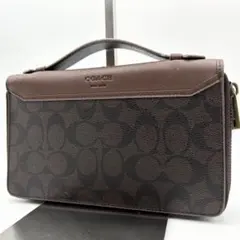 希少✨ コーチ オーガナイザー ダブルジップ シグネチャー レザー PVC 茶系