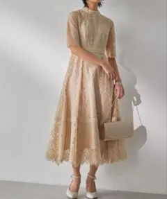 ドリードール　レース　ワンピース　ベージュ　モカベージュ　パーティードレス