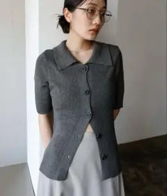 セレクトモカハーフスリーブサマーニットカーディガン　チャコールグレー