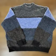 MONO-MART グレー 青 ストライプ ニット L