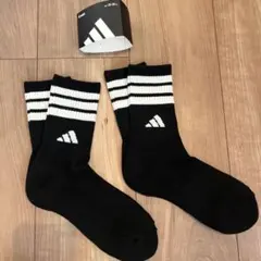 新品 adidas ソックス 23-25cm 黒 ミドル丈 2足セット