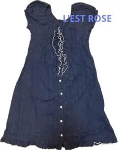 ネイビー 半袖 シャツワンピース　レストローズ　綿　夏