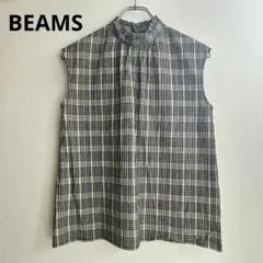 美品　BEAMS スタンドカラーブラウス チェック