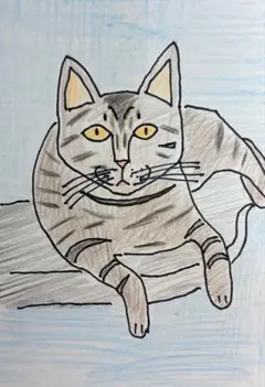 猫　イラスト　5 キジトラ猫 ポストカードサイズ
