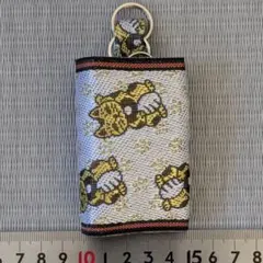 畳ヘリ　畳縁　ミニウォレット　小物入　キーホルダー　ゴールド招き猫