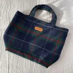 【訳あり】ハンドメイド　トートバッグ　ウール　タータンチェック